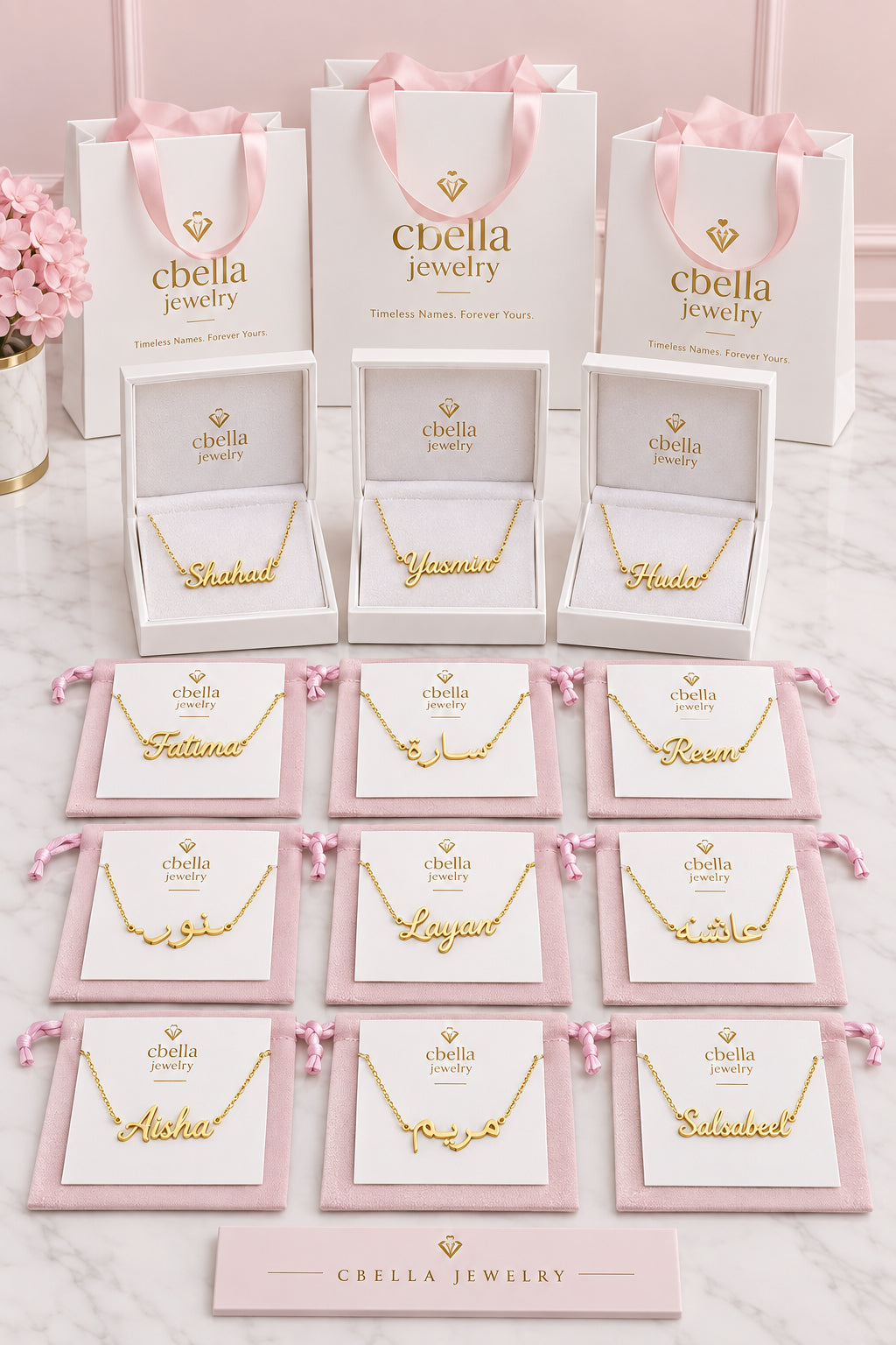 Personalised name necklace in gold – waterproof stainless steel by C'Bella Jewelry