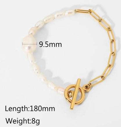 Half Chain Half Freshwater Pearl Bracelet