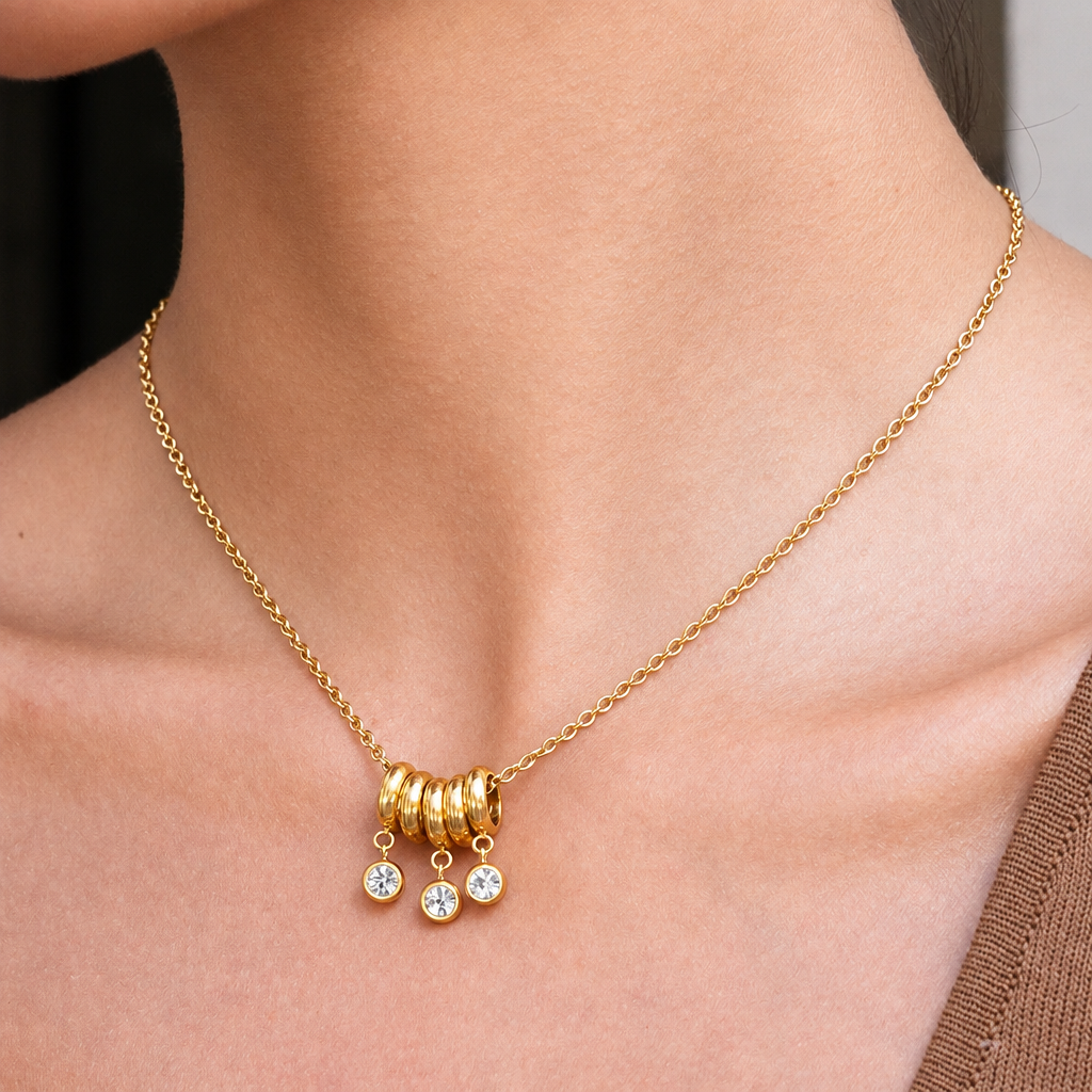 Round White Rhinestone Necklace – detail view by C'Bella Jewelry