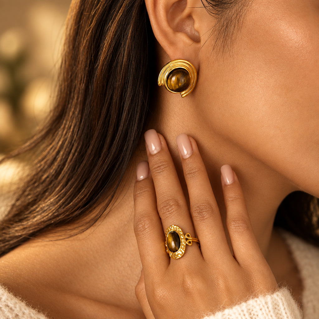 Vintage Tiger Eye Stone Set – waterproof stainless steel jewellery set by C'Bella Jewelry