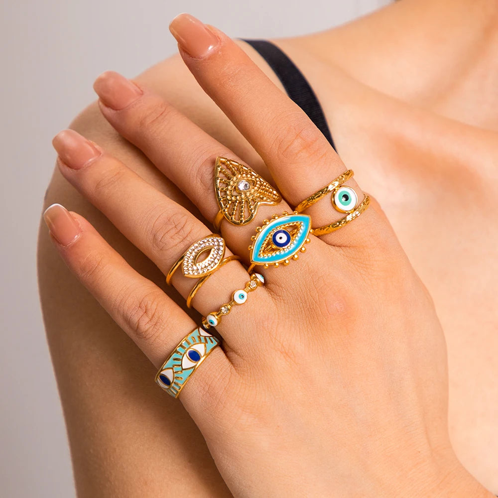 Evil Eye Beaded Rings – waterproof stainless steel ring by C'Bella Jewelry