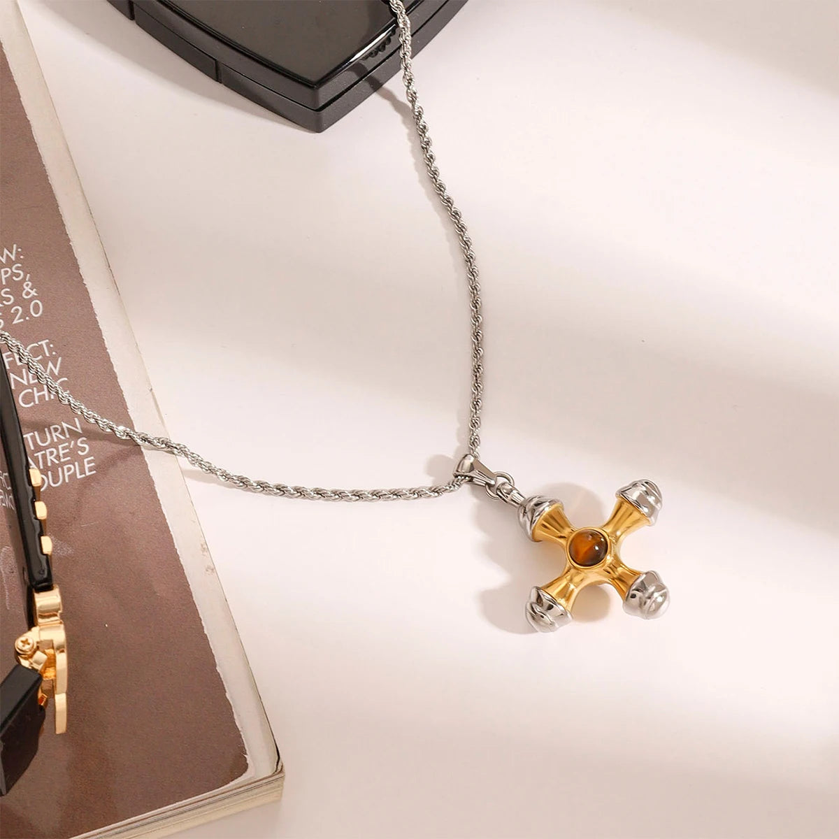 Two Tone Cross Necklace – waterproof stainless steel necklace by C'Bella Jewelry