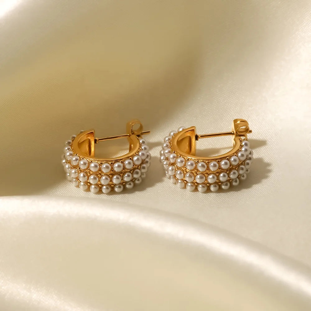 Mia Pearl Gold Earrings – view 3 | C'Bella Jewelry