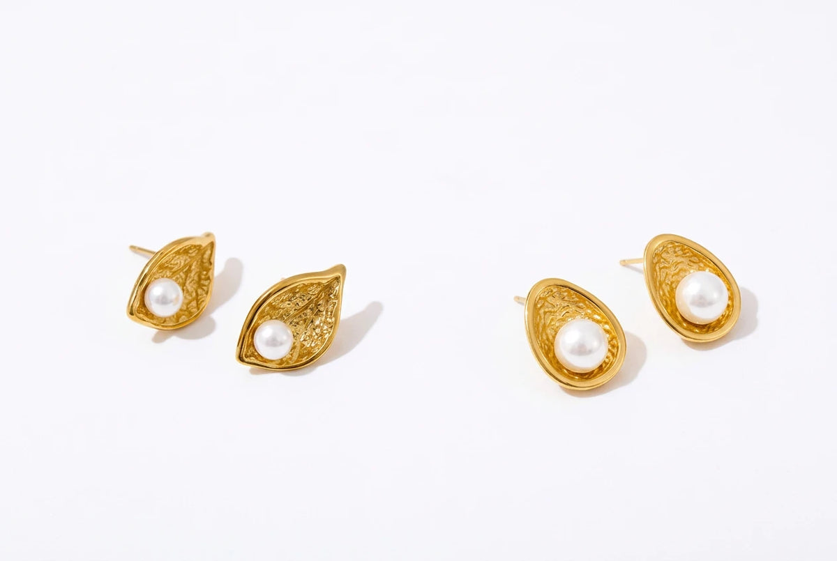 Pearl Leaf Gold Earrings – view 6 | C'Bella Jewelry