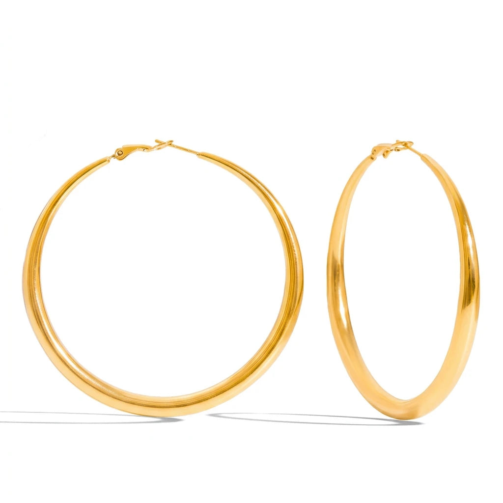 Plain Statement Gold Hoop Earrings – view 4 | C'Bella Jewelry