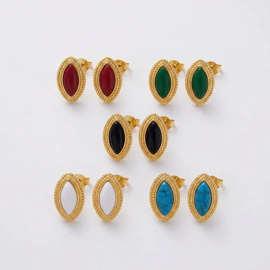 Navette Horse Eye Gold Earrings – view 8 | C'Bella Jewelry