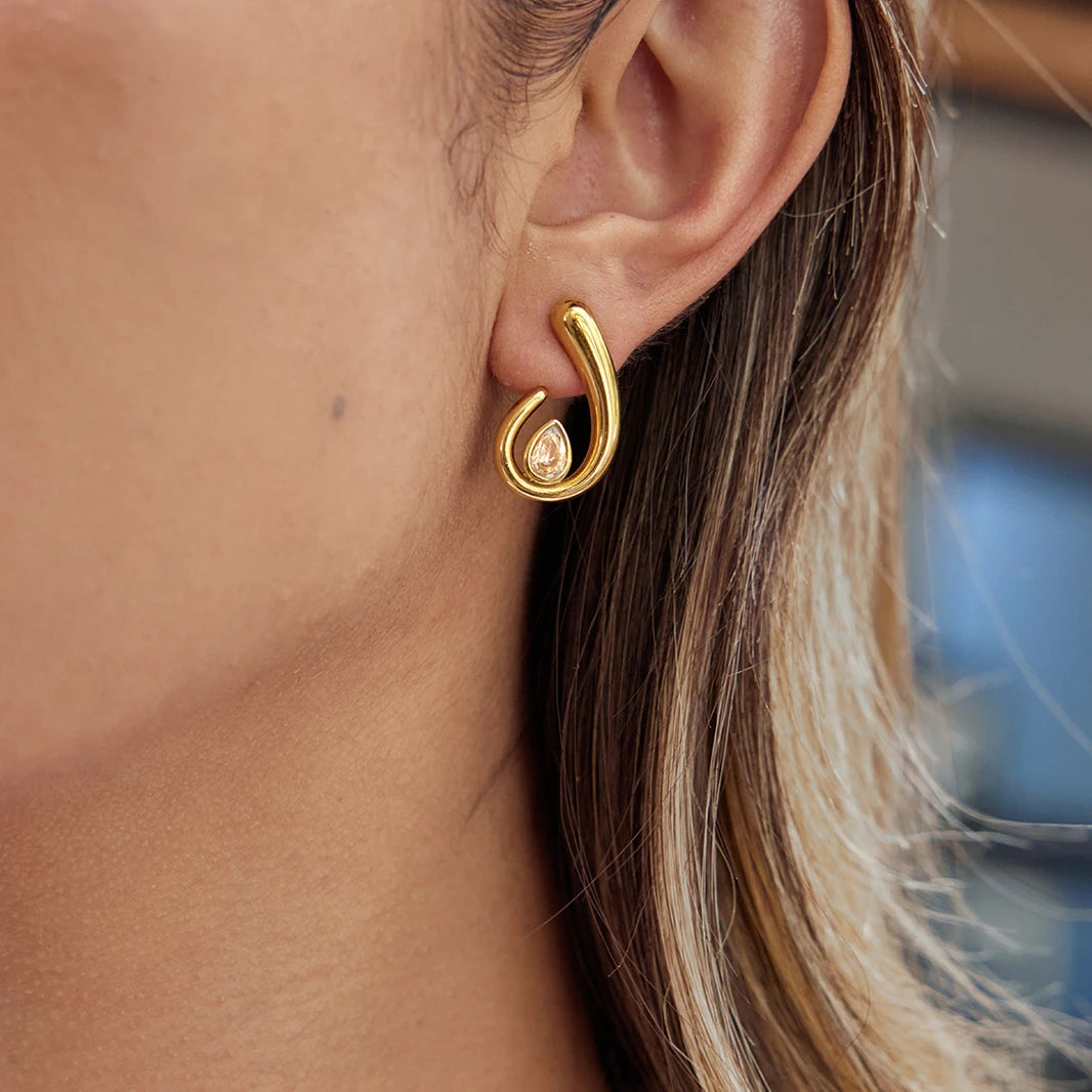 Spiral Waterdrop Gold Earrings – view 3 | C'Bella Jewelry