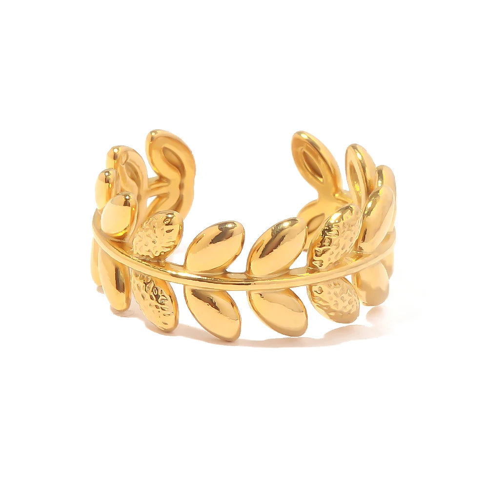 Open Leaf Ring – waterproof 18K gold plated adjustable ring by C'Bella Jewelry