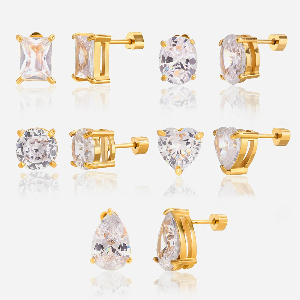 Cubic Zirconia Solitaire Gold Stud Earrings – view 13 | C'Bella Jewelry