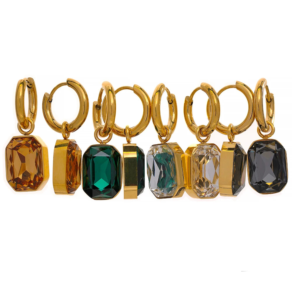 Esla Gemstone Gold Hoop Earrings – waterproof 18K gold plated stainless steel by C'Bella Jewelry