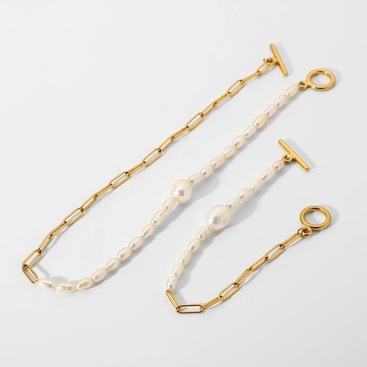 Half Chain Half Freshwater Pearl Bracelet