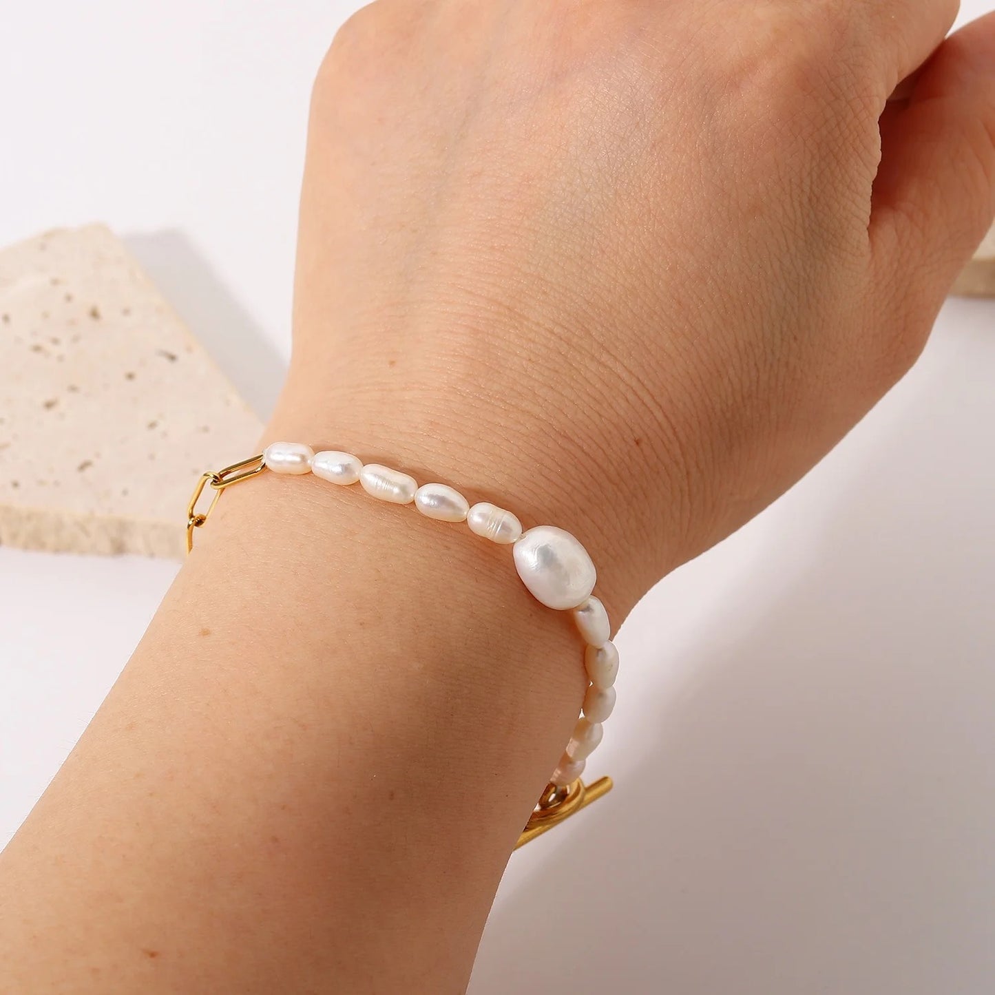 Half Chain Half Freshwater Pearl Bracelet