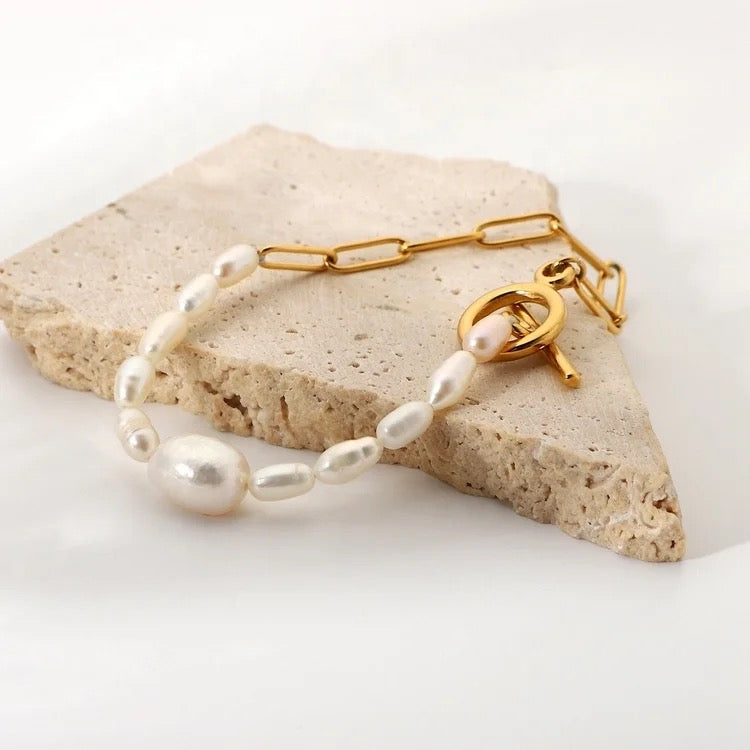 Half Chain Half Freshwater Pearl Bracelet