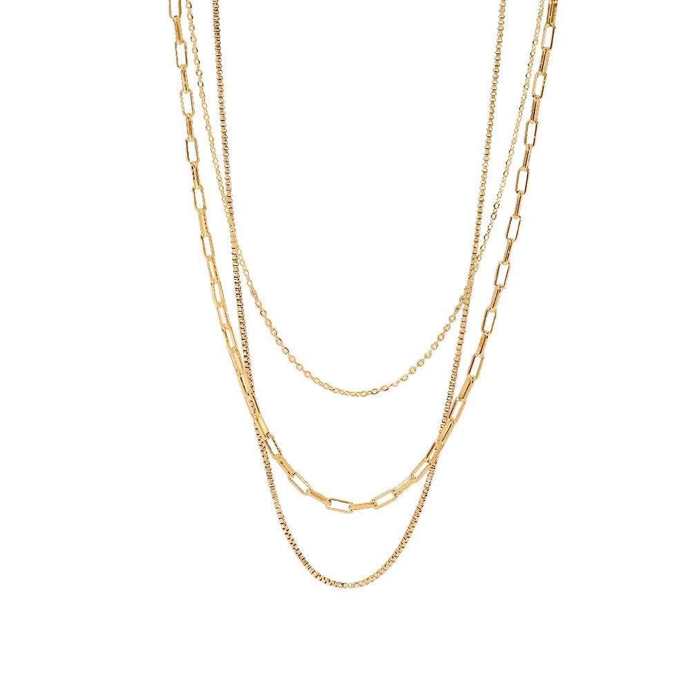 Layered gold necklaces by C'Bella Jewelry