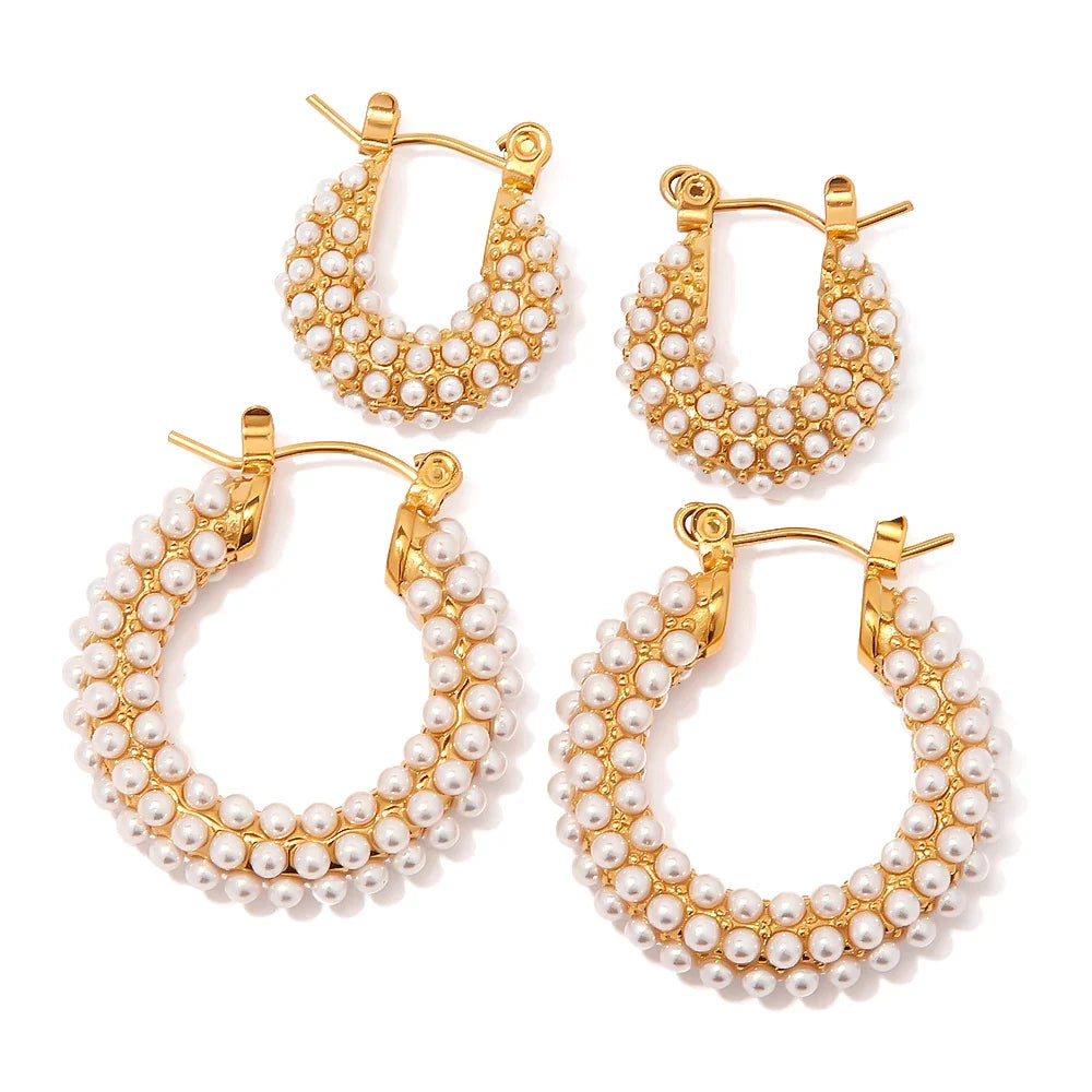 Hypoallergenic pearl hoop earrings for sensitive ears