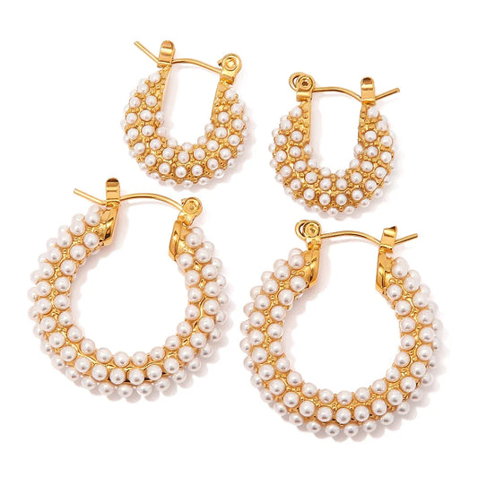 Hypoallergenic pearl hoop earrings for sensitive ears