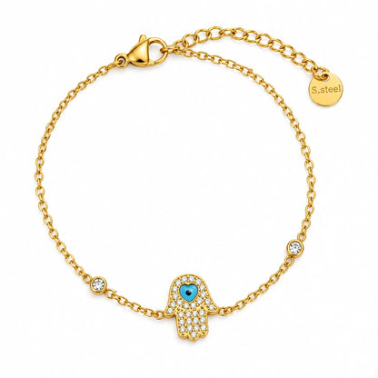 Hamsa Bracelet – waterproof gold evil eye hand chain by C'Bella Jewelry