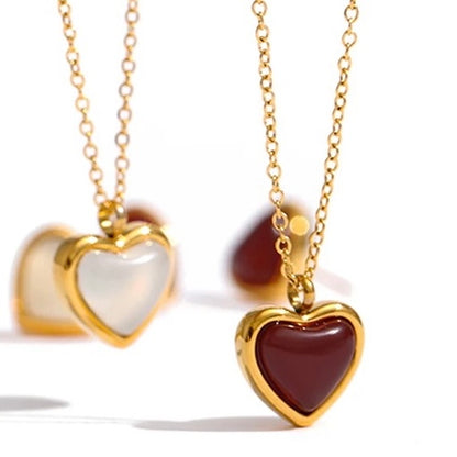 Agate Love Heart Gold Necklace – waterproof 18K gold plated stainless steel by C'Bella Jewelry