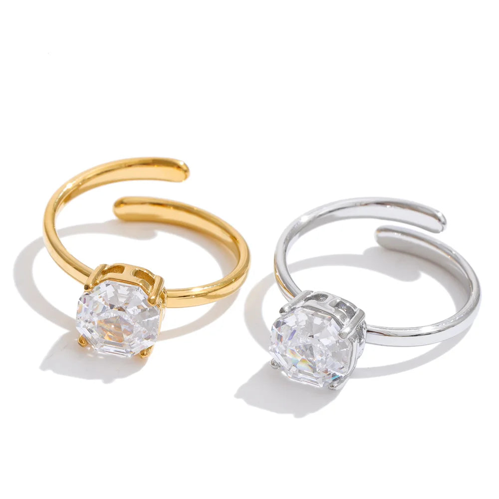 Round Zircon Open Ring – waterproof adjustable ring by C'Bella Jewelry