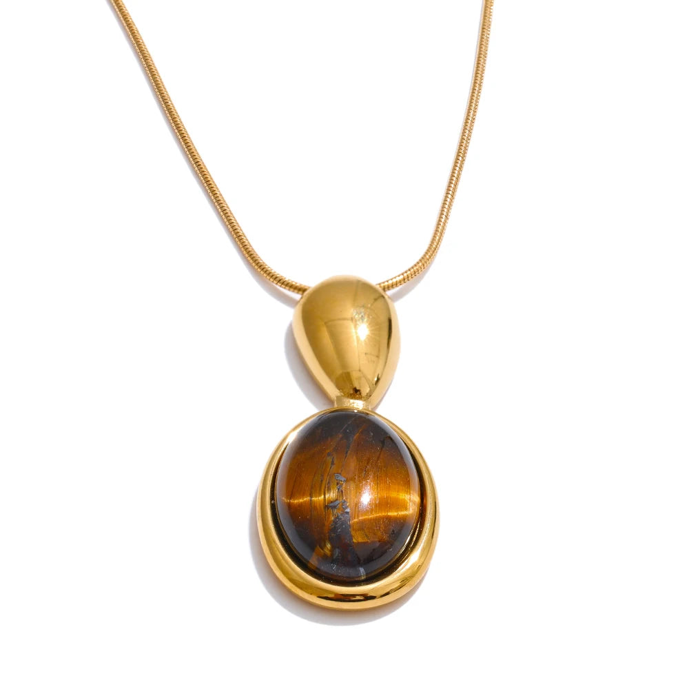Trending tiger eye stone pendant necklace with stainless steel chain
