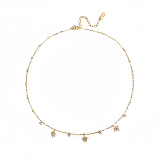 North Star Bead Chain Necklace – 18K gold plated bead chain with North Star charm by C'Bella Jewelry