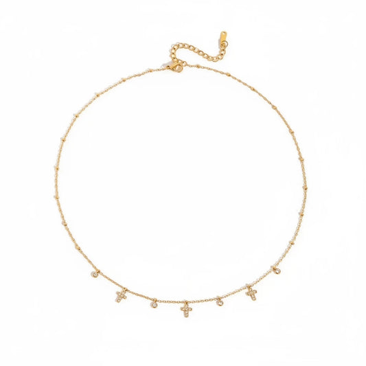 Cross Bead Chain Necklace – 18K gold plated bead chain with cross charm by C'Bella Jewelry