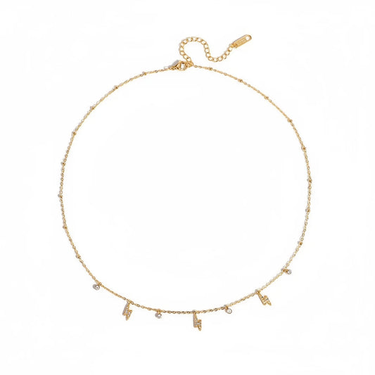 Thunder Bead Chain Necklace – 18K gold plated bead chain with lightning bolt charm by C'Bella Jewelry