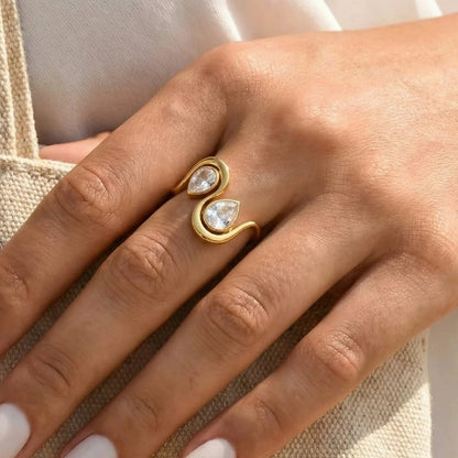 Solitaire Teardrop Ring – waterproof gold ring by C'Bella Jewelry