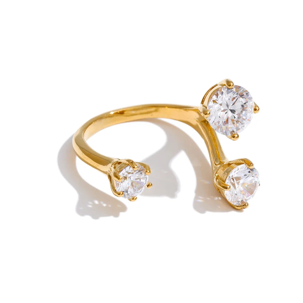 Triple Zircon Open Ring – waterproof adjustable ring by C'Bella Jewelry