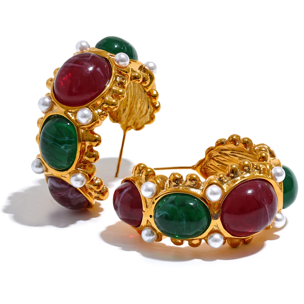 Vintage C Hoop Earrings – waterproof gold earrings by C'Bella Jewelry