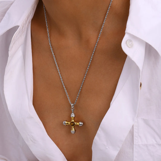 Two Tone Cross Necklace – necklace, alternate view 3