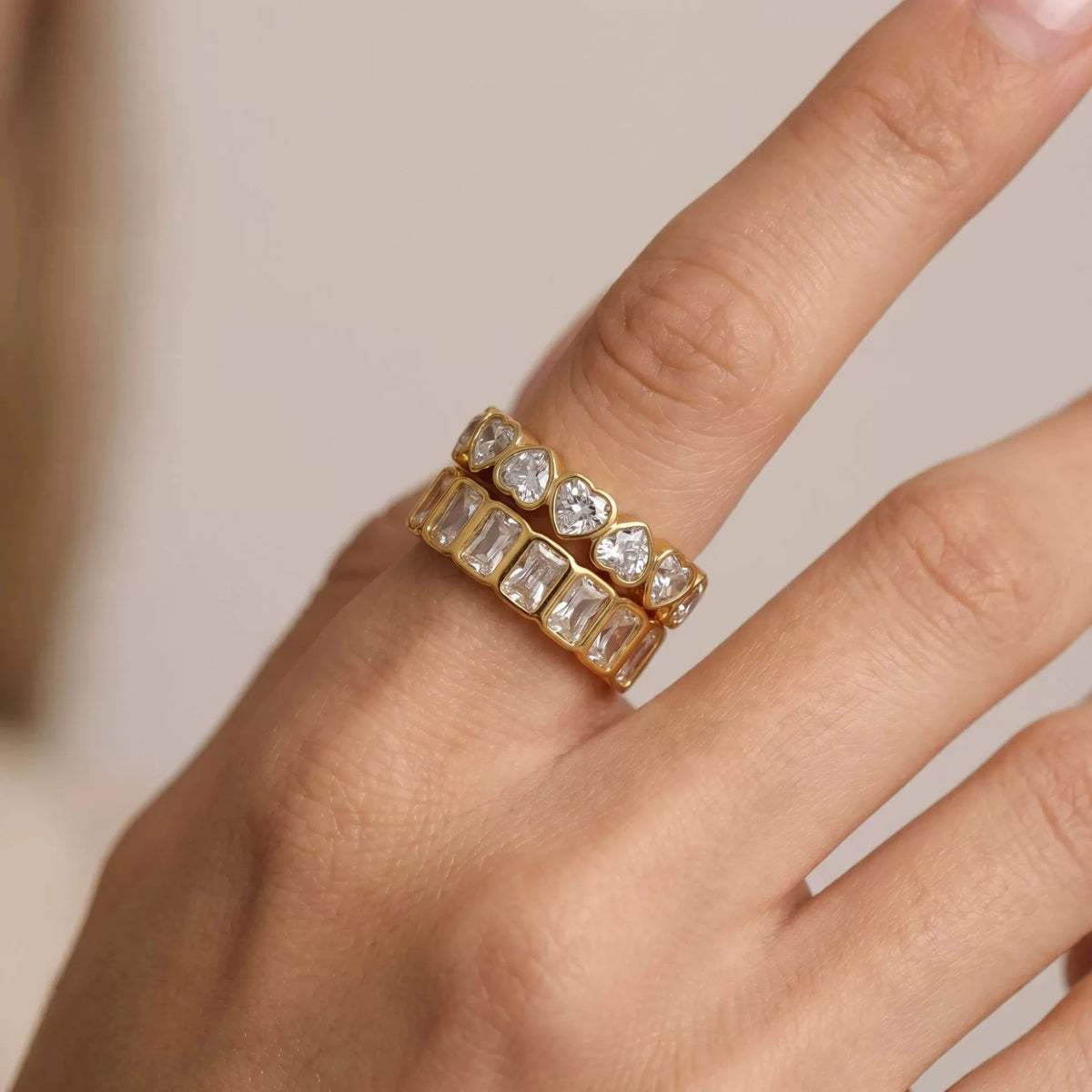 Emerald Cut Pavé Ring – waterproof gold ring by C'Bella Jewelry