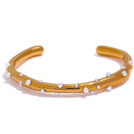 Pearl Cuff Bangle – waterproof gold cuff by C'Bella Jewelry