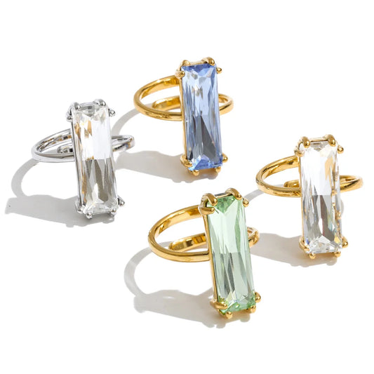 Emerald Cut Open Ring – waterproof adjustable ring by C'Bella Jewelry