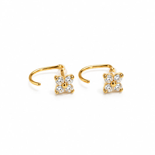 Zircon Blossom Studs, flower stud earrings with zircon centre