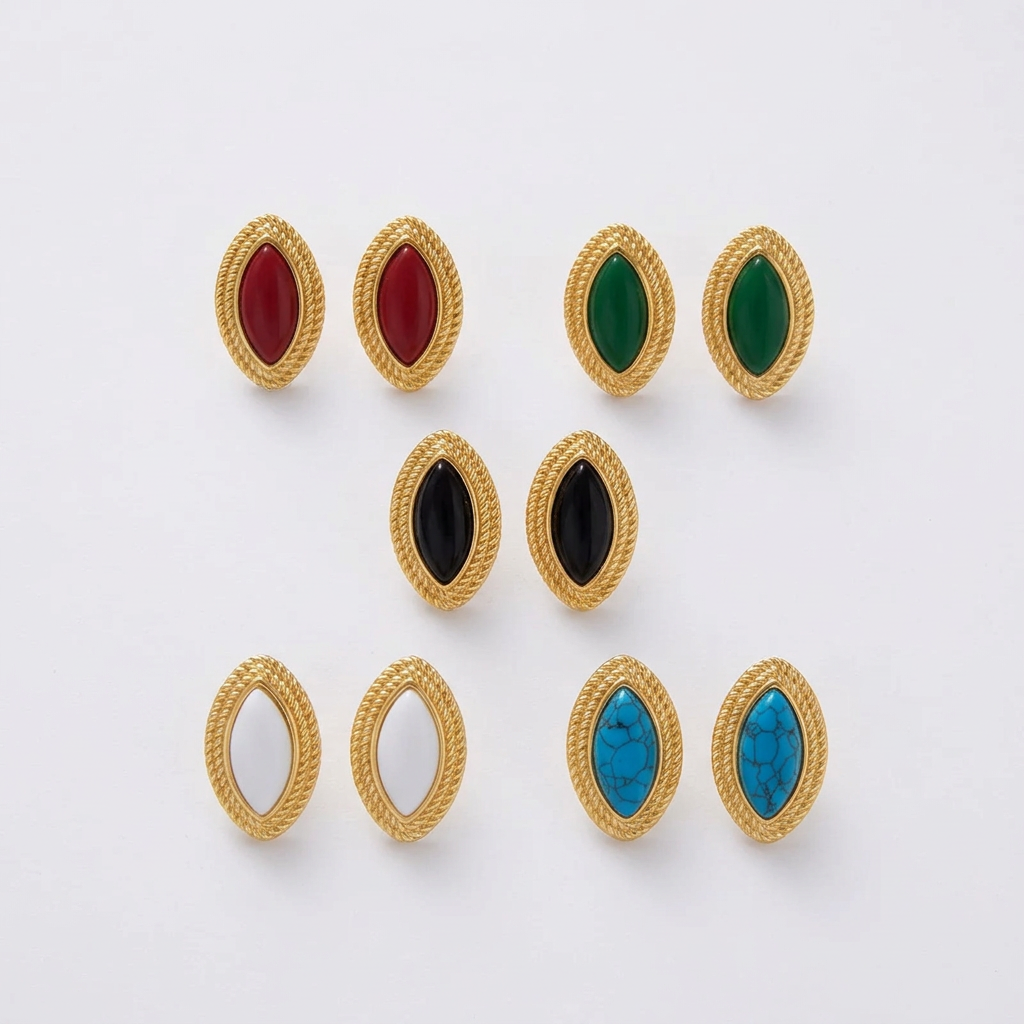 Navette Horse Eye Gold Earrings – view 3 | C'Bella Jewelry
