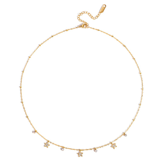 Star Bead Chain Necklace – 18K gold plated bead chain with star charm by C'Bella Jewelry