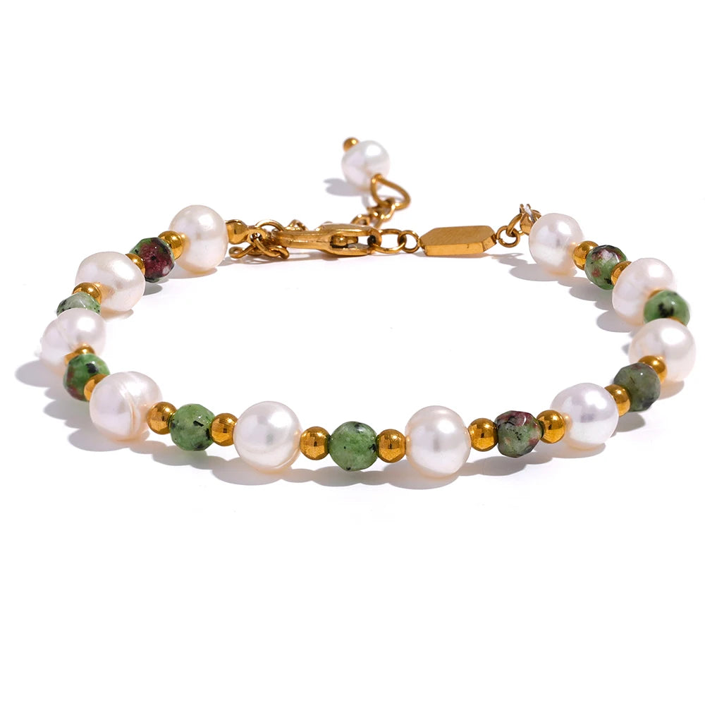 Green Stone Pearl Bracelet – freshwater pearl bracelet by C'Bella Jewelry