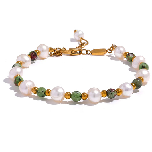 Green Stone Pearl Bracelet – freshwater pearl bracelet by C'Bella Jewelry