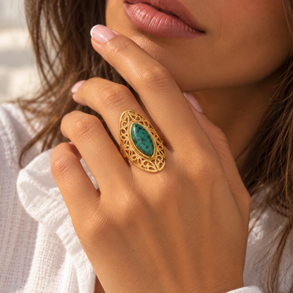 Vintage Green Natural Stone Ring – green stone ring by C'Bella Jewelry