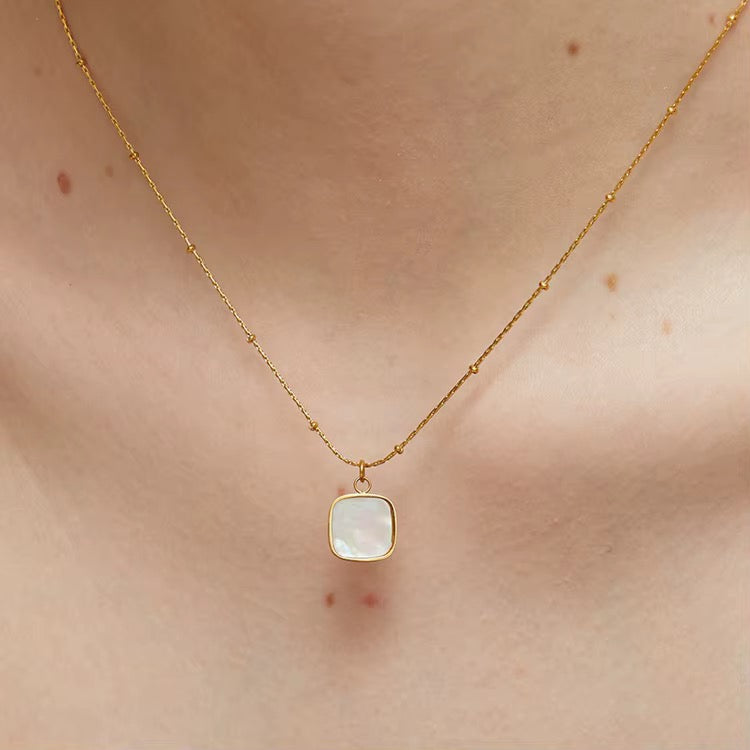 Square Shell Necklace – detail view by C'Bella Jewelry