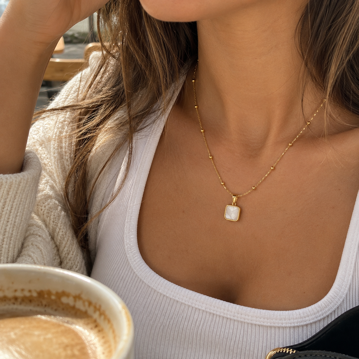 Square Shell Necklace – shell pendant by C'Bella Jewelry