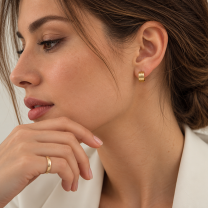Wide Ribbed Gold Hoop Earrings – view 2 | C'Bella Jewelry