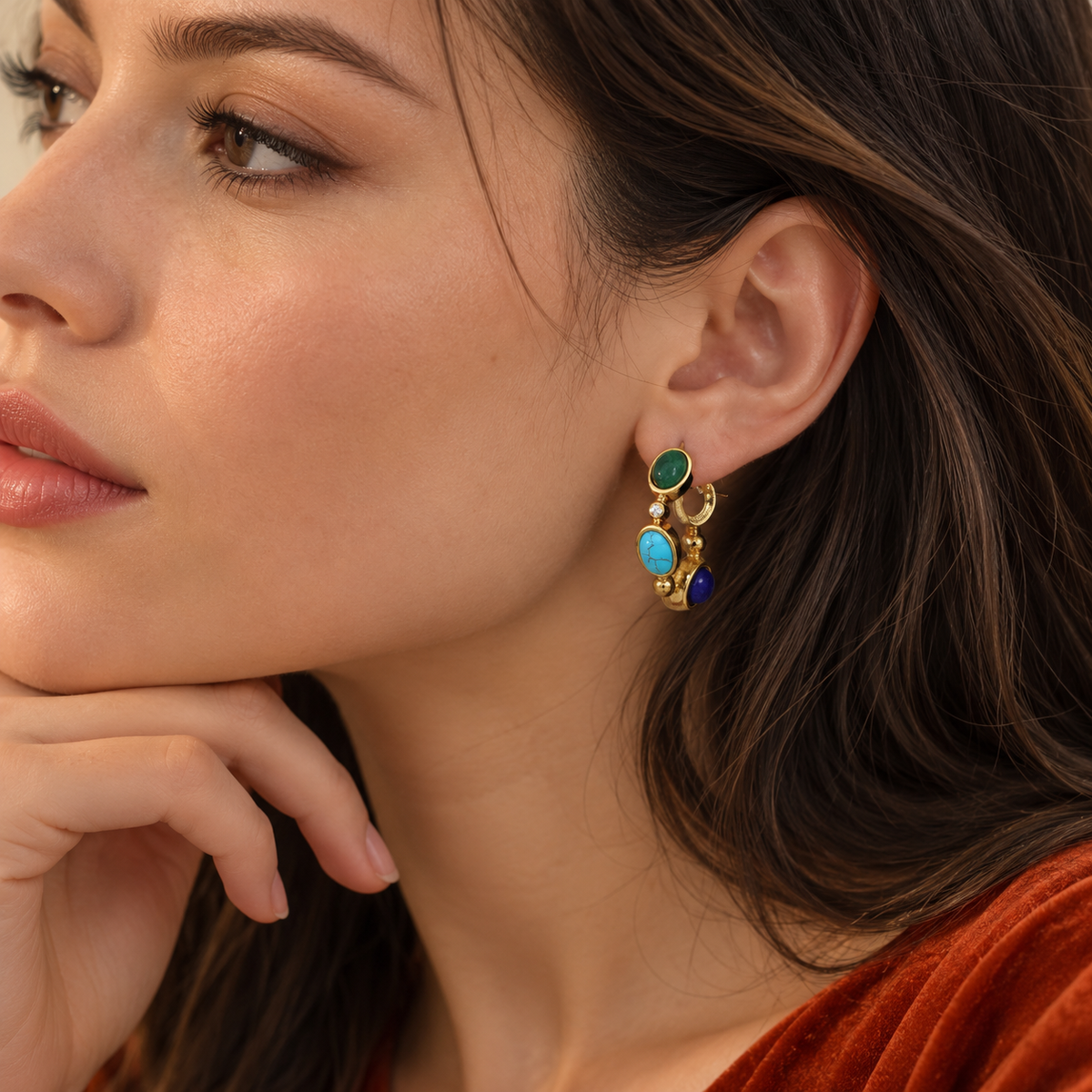 Lapis Lazuli Gold Hoop Earrings – view 2 | C'Bella Jewelry