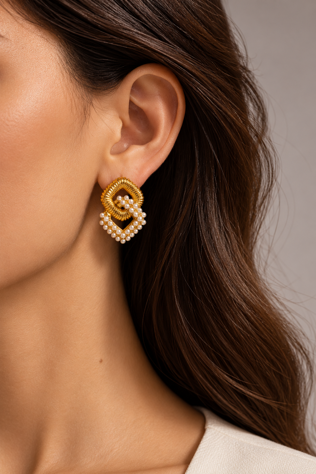 Alicia Pearl Gold Earrings – view 2 | C'Bella Jewelry