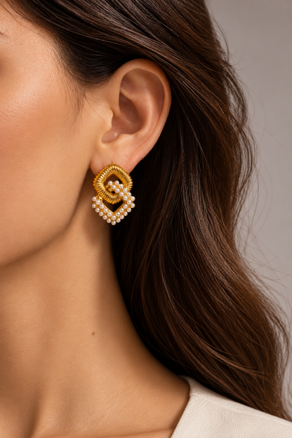 Alicia Pearl Gold Earrings – view 2 | C'Bella Jewelry