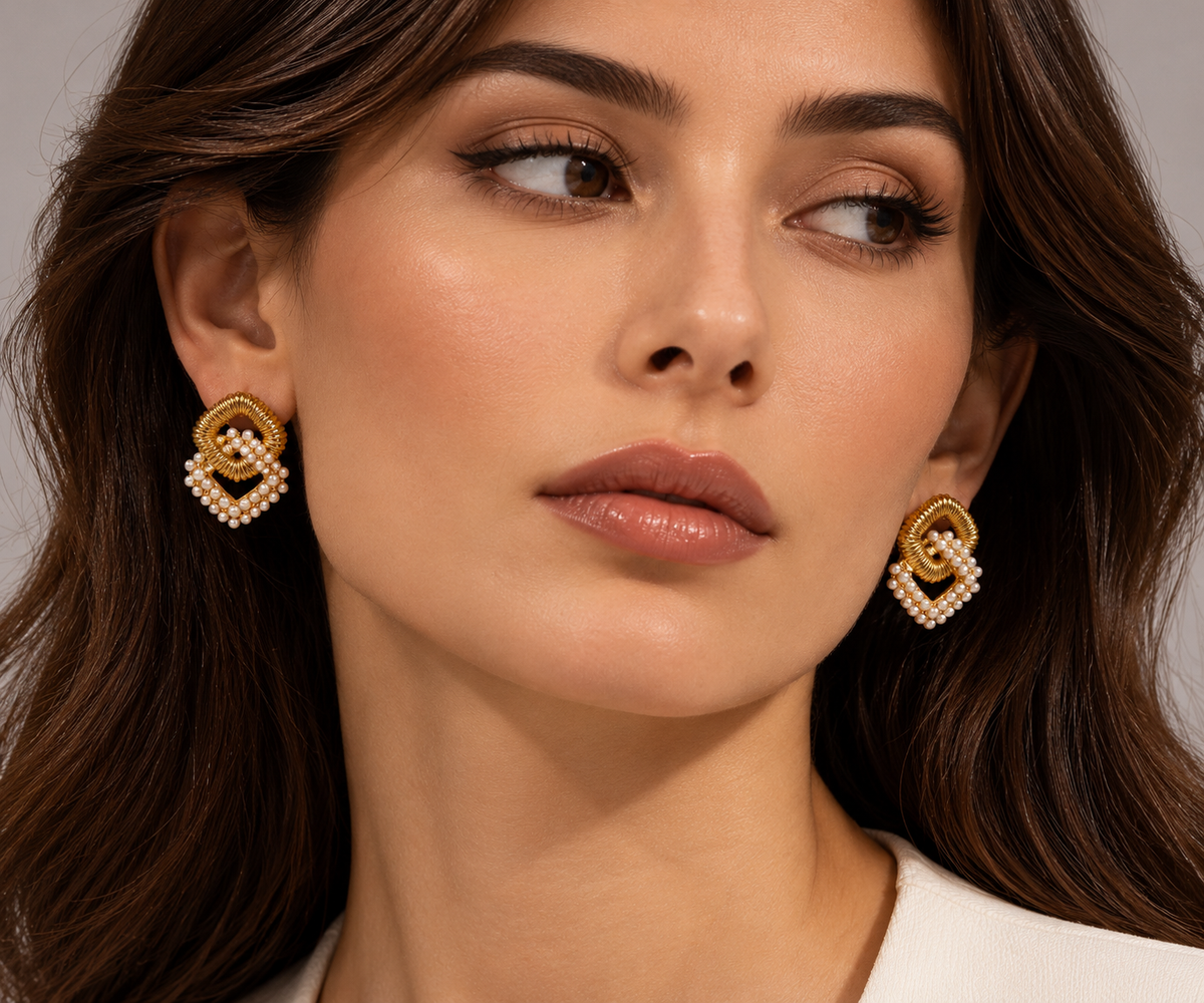 Alicia Pearl Gold Earrings – view 3 | C'Bella Jewelry