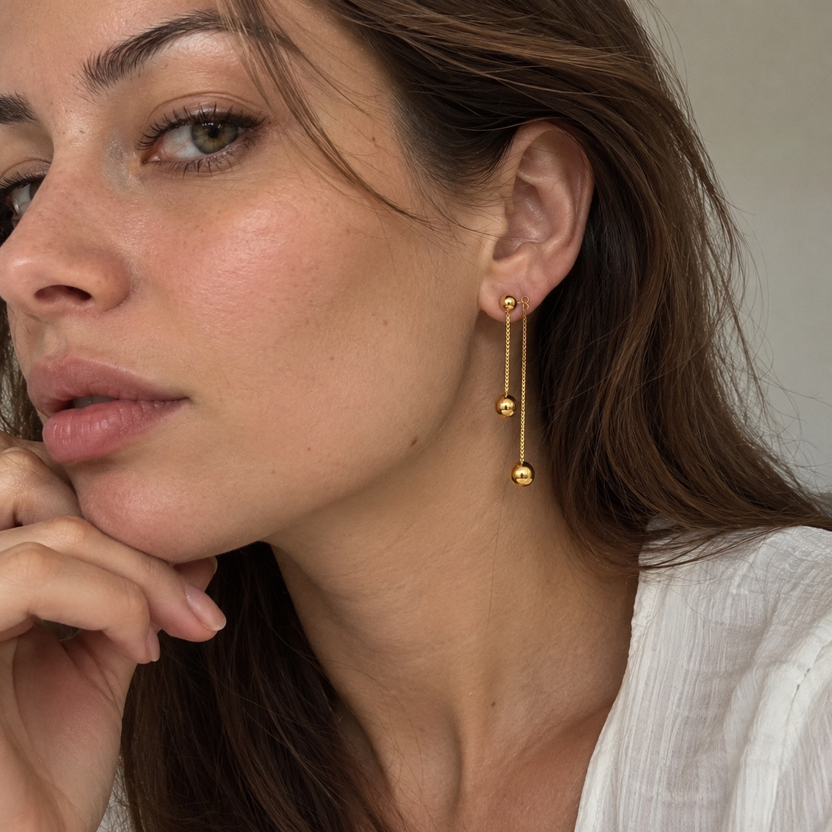 Front and Back Bead Gold Earrings – view 2 | C'Bella Jewelry