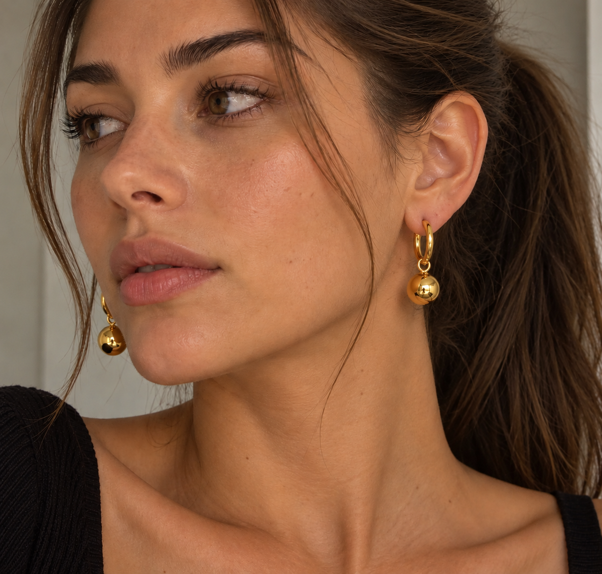 Ball Gold Stud Earrings – view 2 | C'Bella Jewelry