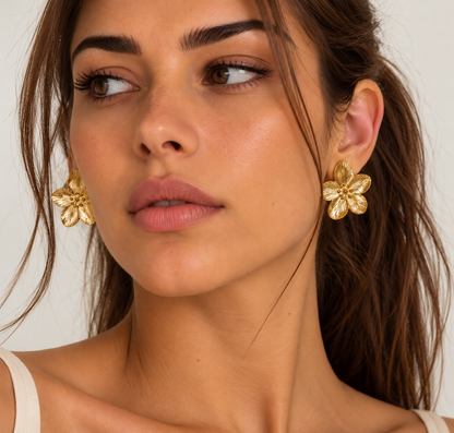 Flower Gold Stud Earrings – view 2 | C'Bella Jewelry